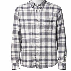 Classic Gray and White Checkered Men's 100% Flannel Shirt